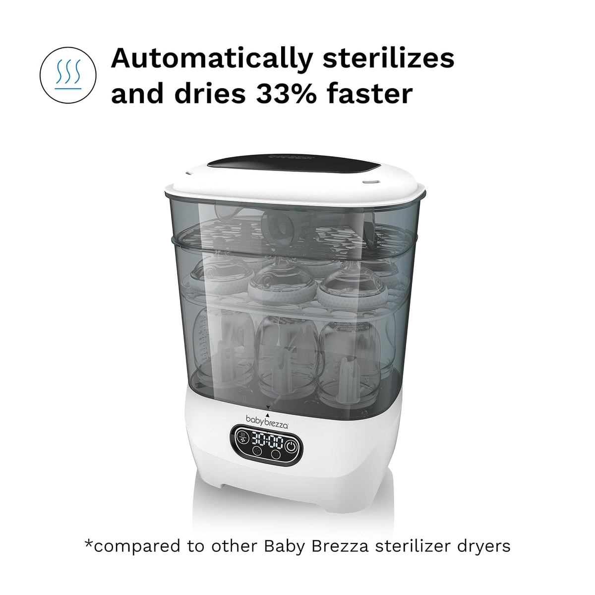 Baby Brezza - Esterilizador y secador de botellas avanzado - Máquina eléctrica de esterilización a vapor universal para todas las botellas: plástico + piezas de chupones de vidrio, filtración HEPA