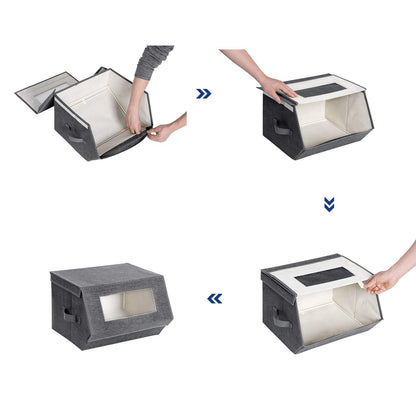 SONGMICS Cajas de Almacenamiento con Tapas Magnéticas y Marco de Metal, Apilables, 2 Piezas, 50x35.8x25.6 cm y 25x35.8x25.6 cm MRPLB02G