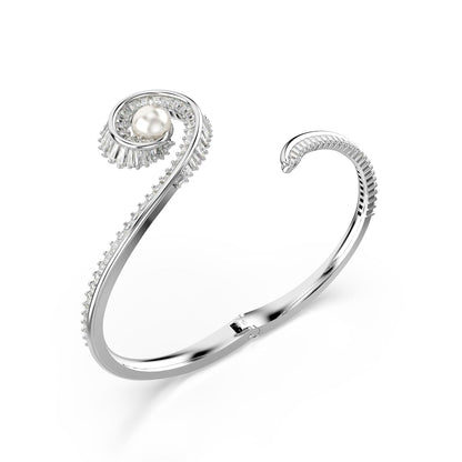 Swarovski Brazalete ariana grande x, crystal pearl, talla baguette, blanco, baño de rodio