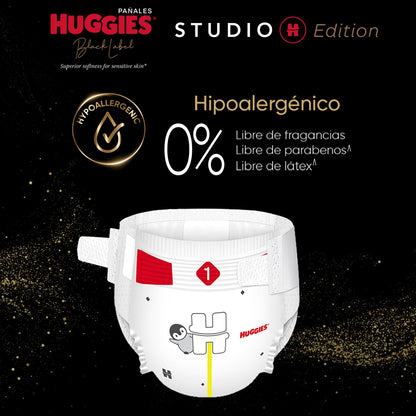 Huggies Black Label Studio H, 96 Pañales Premium Unisex Hipoalergénicos Etapa 2 (para bebés de 5 a 7.5 Kg)
