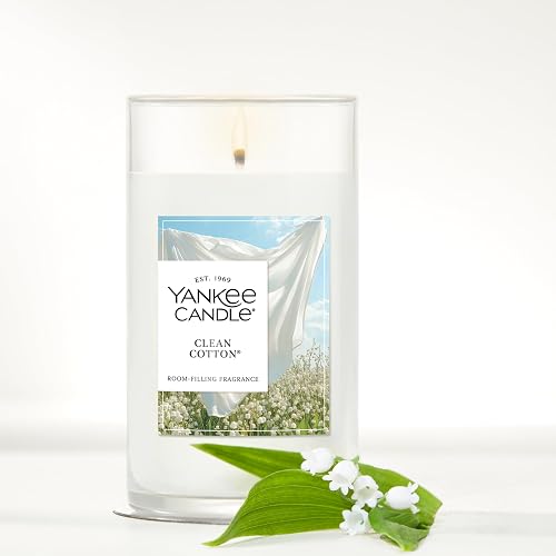 Yankee Candle Clean Cotton Signature - Vela de pilar mediano, 14 onzas, color blanco