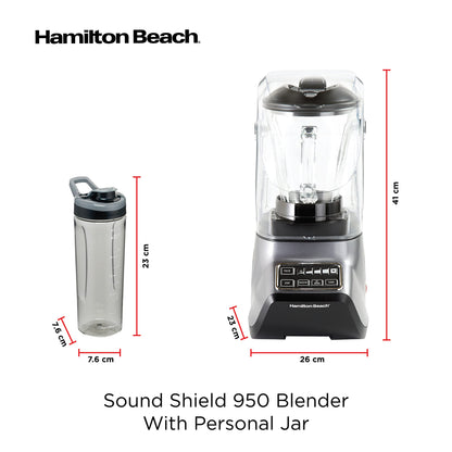 Hamilton Beach 53602 Licuadora Sound Shield 950, 5 velocidades con tarro personal adicional, Acabado acero inoxidable