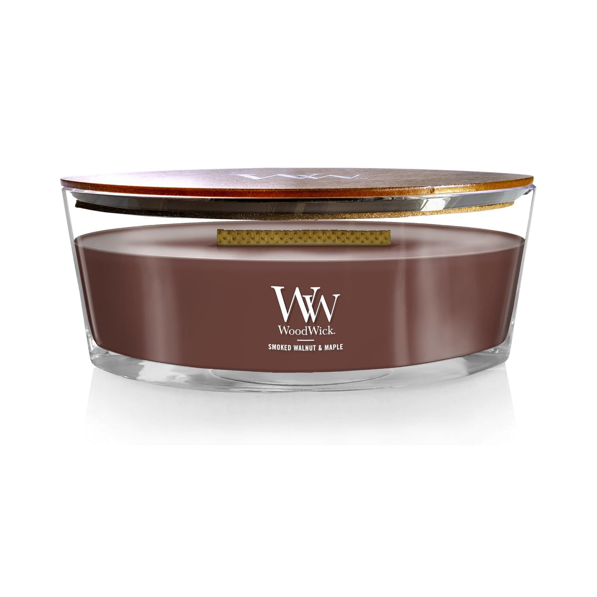 WoodWick Vela Aromática HearthWick, Mecha de Madera - Nogal ahumado y arce - Mediano