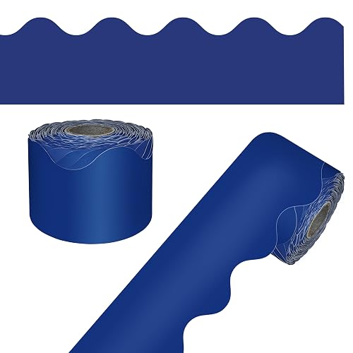 Carson Dellosa - Tablero de anuncios de 65 pies, color azul marino, 1 rollo de ribete festoneado para pizarrón blanca rodante, corcho y pósterboard, decoraciones patrióticas, fiestas y decoración de