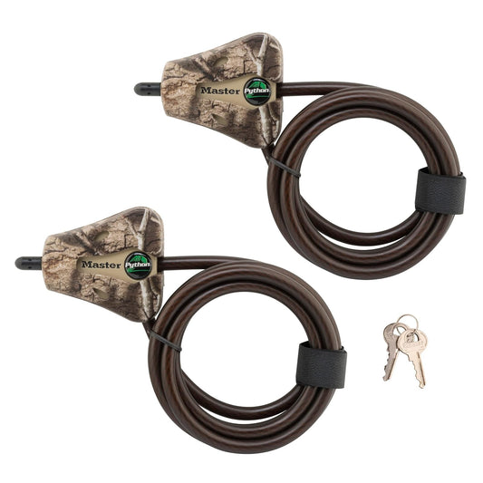 Master Lock - Candado de cable con llave ajustable Python, cable largo de 6 pies, paquete de 2 unidades de camuflaje de ADN de Mossy Oak Country