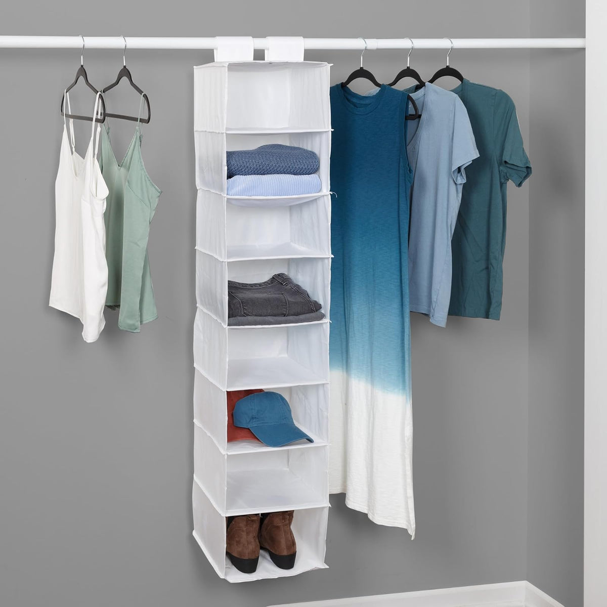 Honey-Can-Do, Organizador colgante para clóset de 8 repisas, Blanco, 1, 1