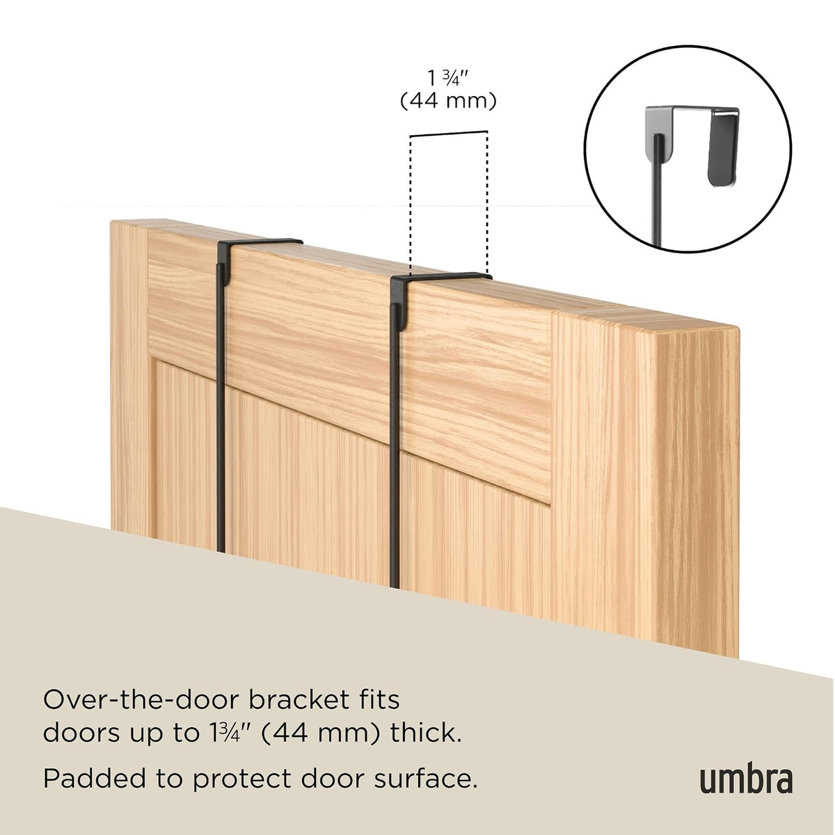 Umbra Estique Organizador con múltiples ganchos | Clavijas de madera de acero, sin enganches, se adapta a puertas de 1.6 pulgadas, acabado recubierto de energía