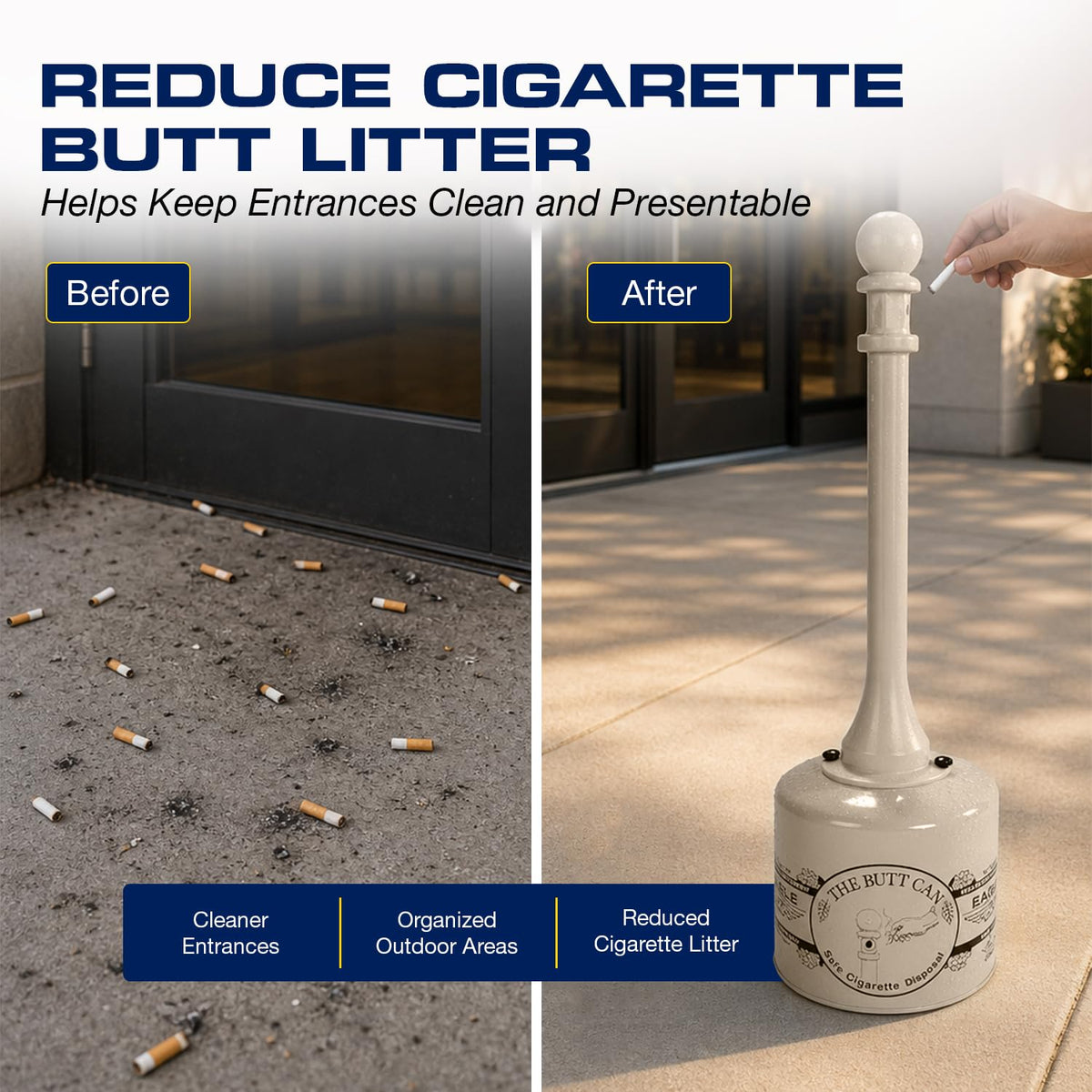 Eagle 1205BEI Receptáculo para colillas de cigarrillos de acero galvanizado, capacidad de 5 galones, 40" de altura, 12" de diámetro, color beige