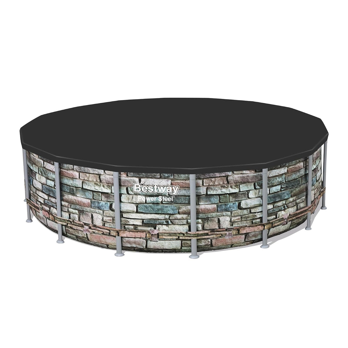 Bestway - Cubierta Redonda de PVC de 16 pies para Piscinas sobre el Piso con Agujeros de Drenaje y Cuerdas de Amarre seguras, Color Negro (Solo Cubierta)