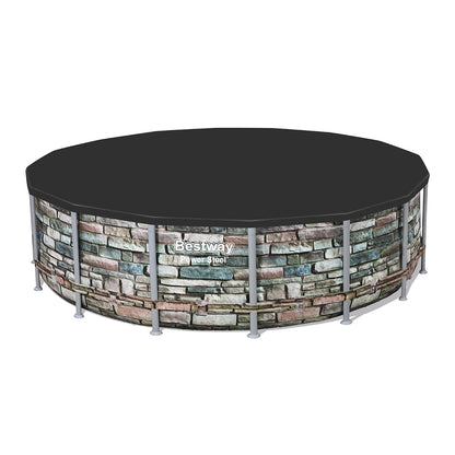 Bestway - Cubierta Redonda de PVC de 16 pies para Piscinas sobre el Piso con Agujeros de Drenaje y Cuerdas de Amarre seguras, Color Negro (Solo Cubierta)