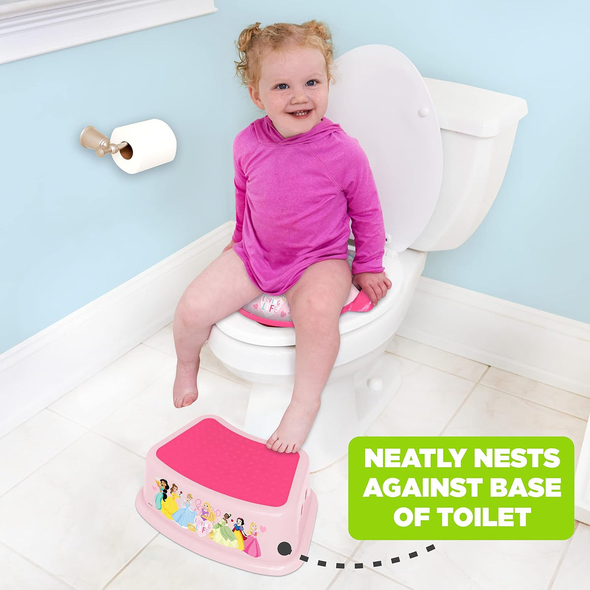 Disney Princess Loving Life - Taburete para niños, Entrenamiento para IR al baño, Antideslizante, baño, Cocina, Ligero