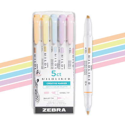 Zebra Mildliner Iluminadores de Doble Punta, Colores Surtidos - Gentle A - 5