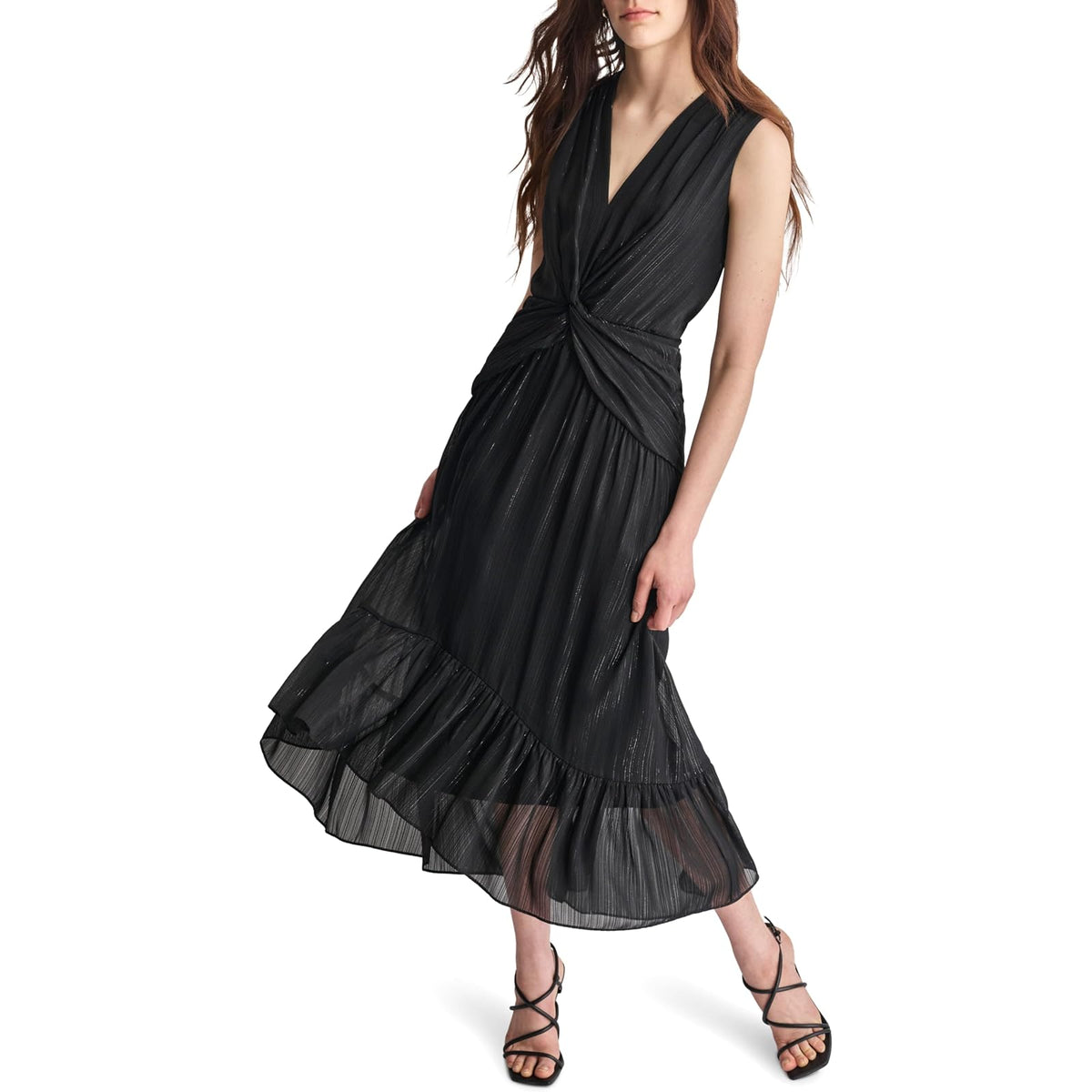 DKNY - Vestido de Manga Corta abombada hasta la Rodilla con Cierre Trasera expuesta