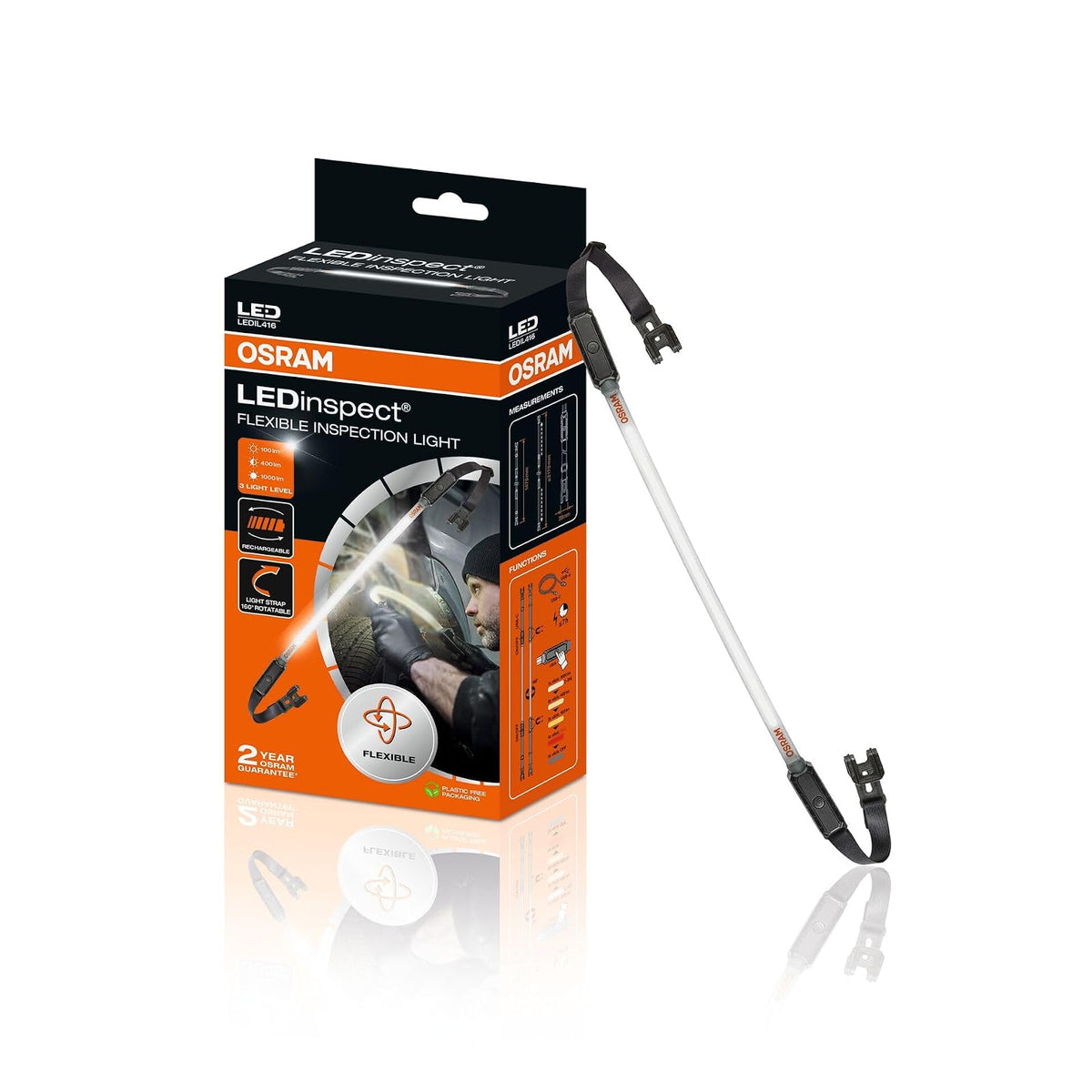 OSRAM LEDIL416 Lámpara de Inspección de Tira Flexible Recargable 5V, Negro