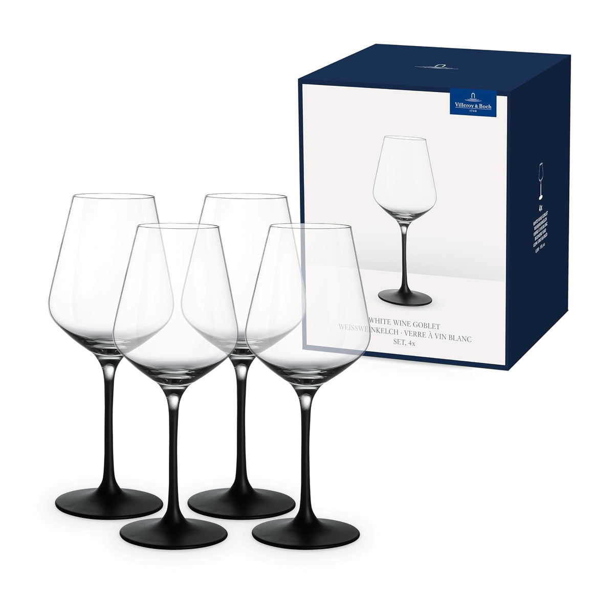 Villeroy & Boch Manufacture Rock - Juego de 4 vinos blancos, vidrio de tallo negro, apto para lavaplatos