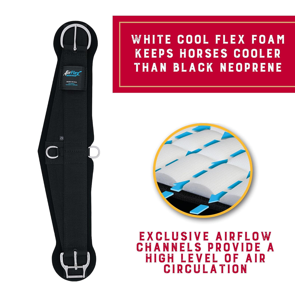 Weaver Equine Airflex Cincha | 76.2 cm, Nailon, Negro