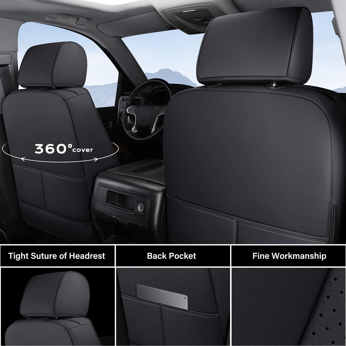 Coverado Fundas De Asiento Silverado, Protectores De Asiento De Automóvil De Piel Impermeable, Juego Completo Personalizado, Compatible Con Chevy Silverado Gmc Sierra Pickup 2014-2018 1500 2015-2019 2500H