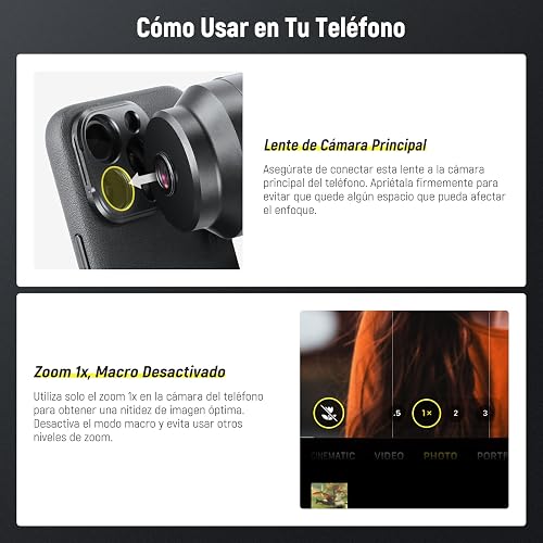 NEEWER HD 65mm Telefoto Phone Camera Lens con Parasol Solo para 17mm Rosca Placa Trasera Phone Cage Case, 1.7X Zoom Accesorio Lente Compatible con iPhone 16, 15, S25, S24 Ultra, Android, LS-66
