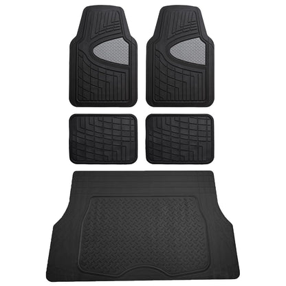 FH Group - Juego Completo de Alfombrillas de Goma para Todo Tipo de Clima (Gris) con Forro de Carga Recortable para Todas Las Estaciones (Negro) - Ajuste Universal para Automóviles, Camiones y SUV