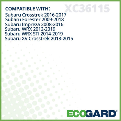 ECOGARD XC36115 Filtro de aire de cabina premium compatible con Subaru Forester 2009-2018, Impreza 2008-2016, XV Crosstrek 2013-2015, Crosstrek 2016-2017, WRX 2012-2019, WRX STI 2014-2019