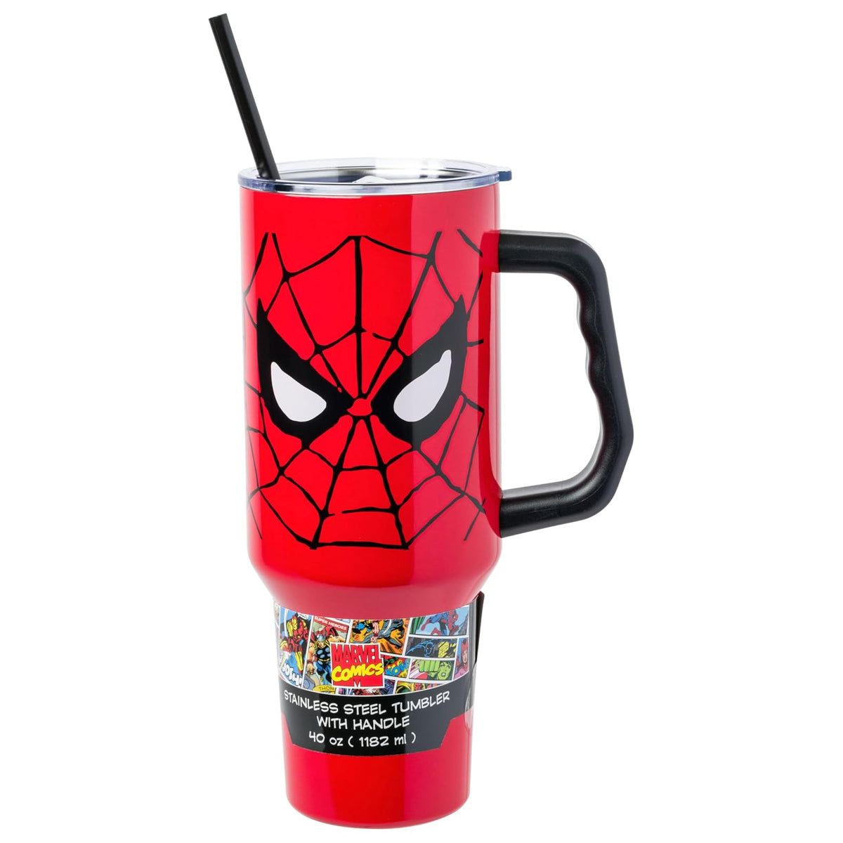 Silver Buffalo Vaso Térmico de Acero Inoxidable 40 oz con Popote y Asa - Rojo - Negro