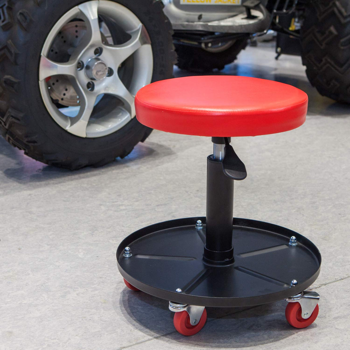 Big Red Asiento de Taller con Ruedas ATRHL6201R, Acolchado Ajustable, Bandeja de Herramientas, Rojo