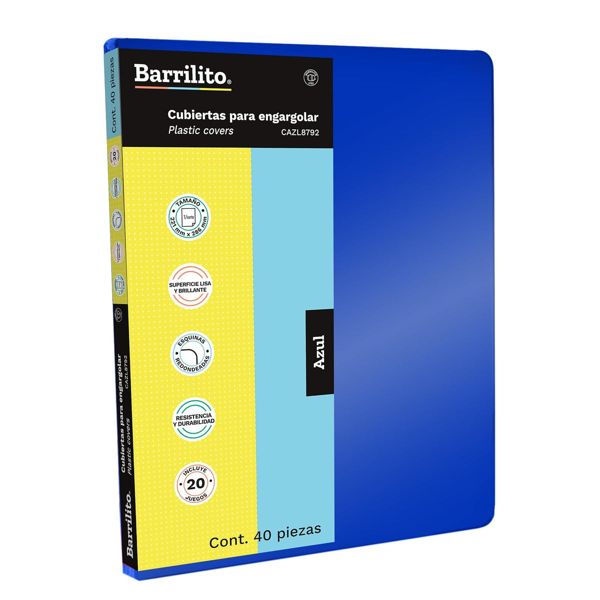 Barrilito Cubierta para Engargolar Lisa Azul Carta 40 Pzs
