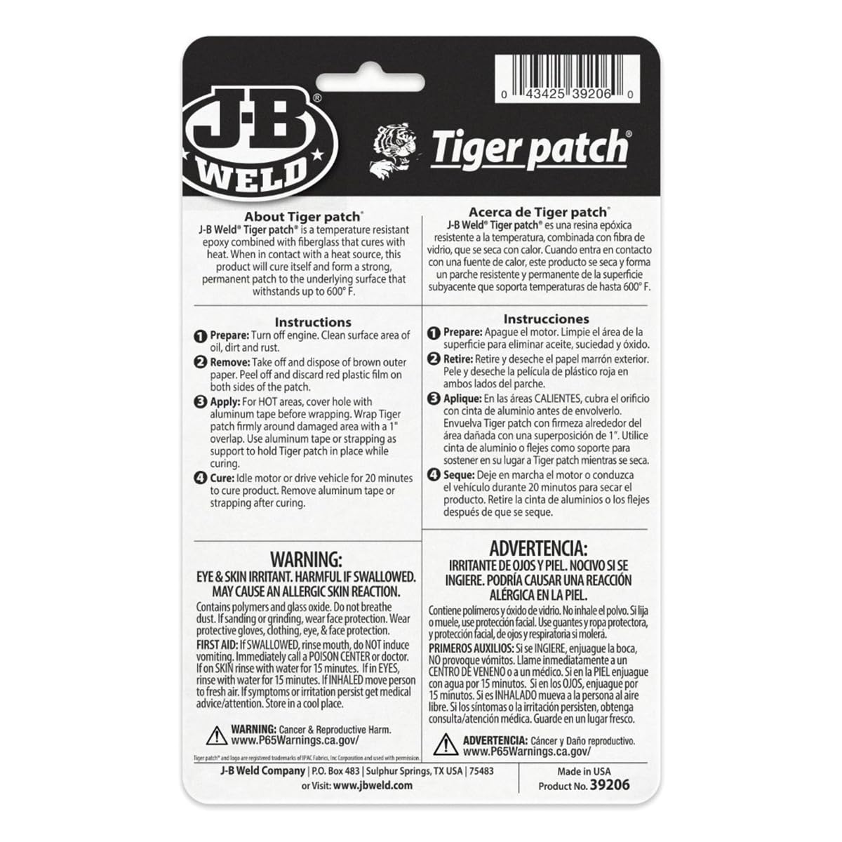 J-B Weld Parche de Tigre 39206 | Oficial