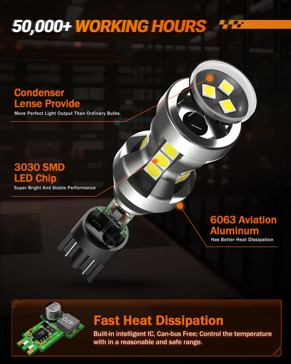 SEALIGHT 912/921/T15 Foco LED Marcha Atrás Chips 3030-SMD Proyector Repuesto Luces Traseras Blanco 6000K 2 Piezas