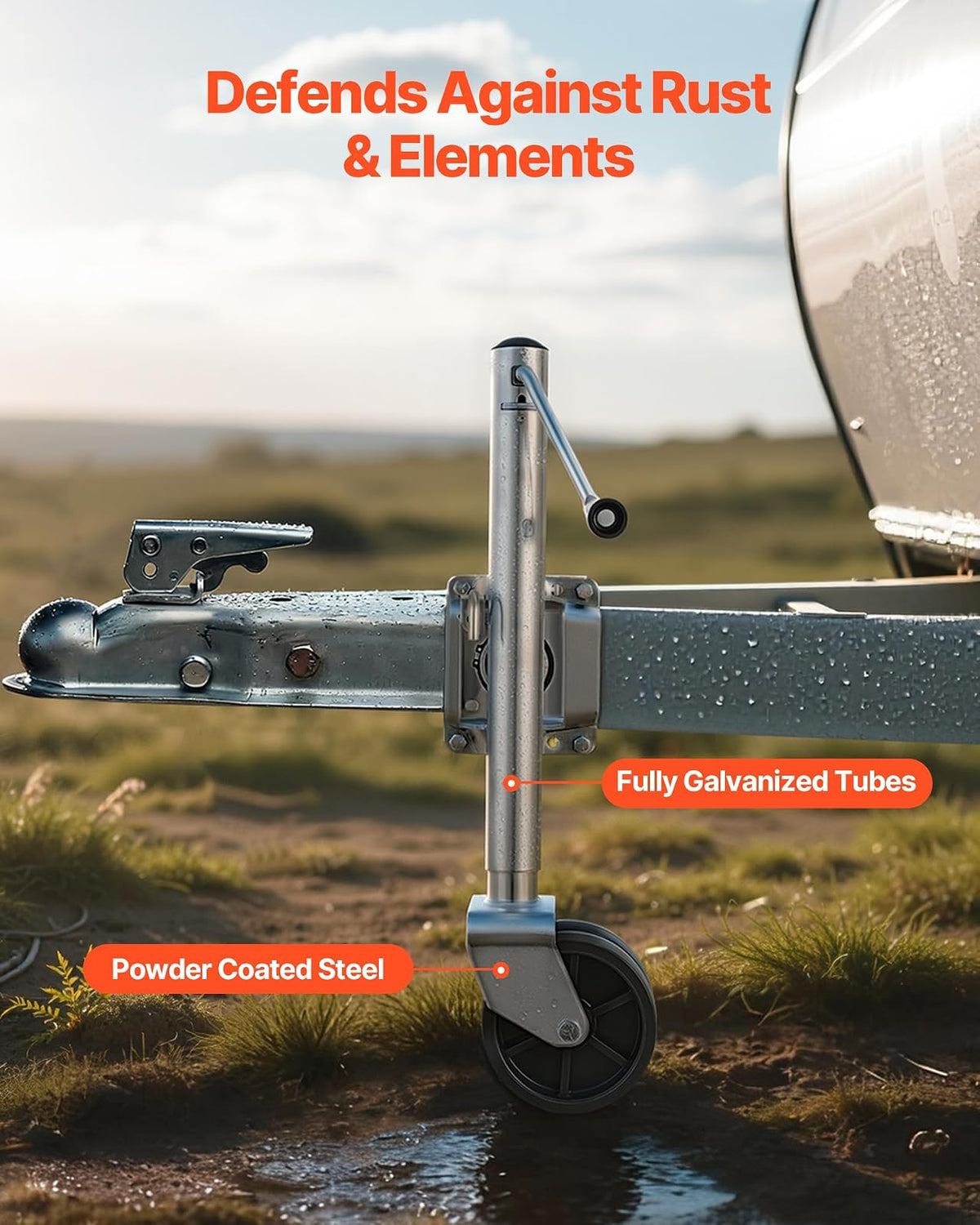 VEVOR Gato de Remolque con Rueda, Capacidad de Carga de 907 kg, con Rueda de PP y Mango Ergonómico, Rango de Elevación de 381-685 mm, Giratorio de 90°, para Autocaravanas, Barcos, Remolques