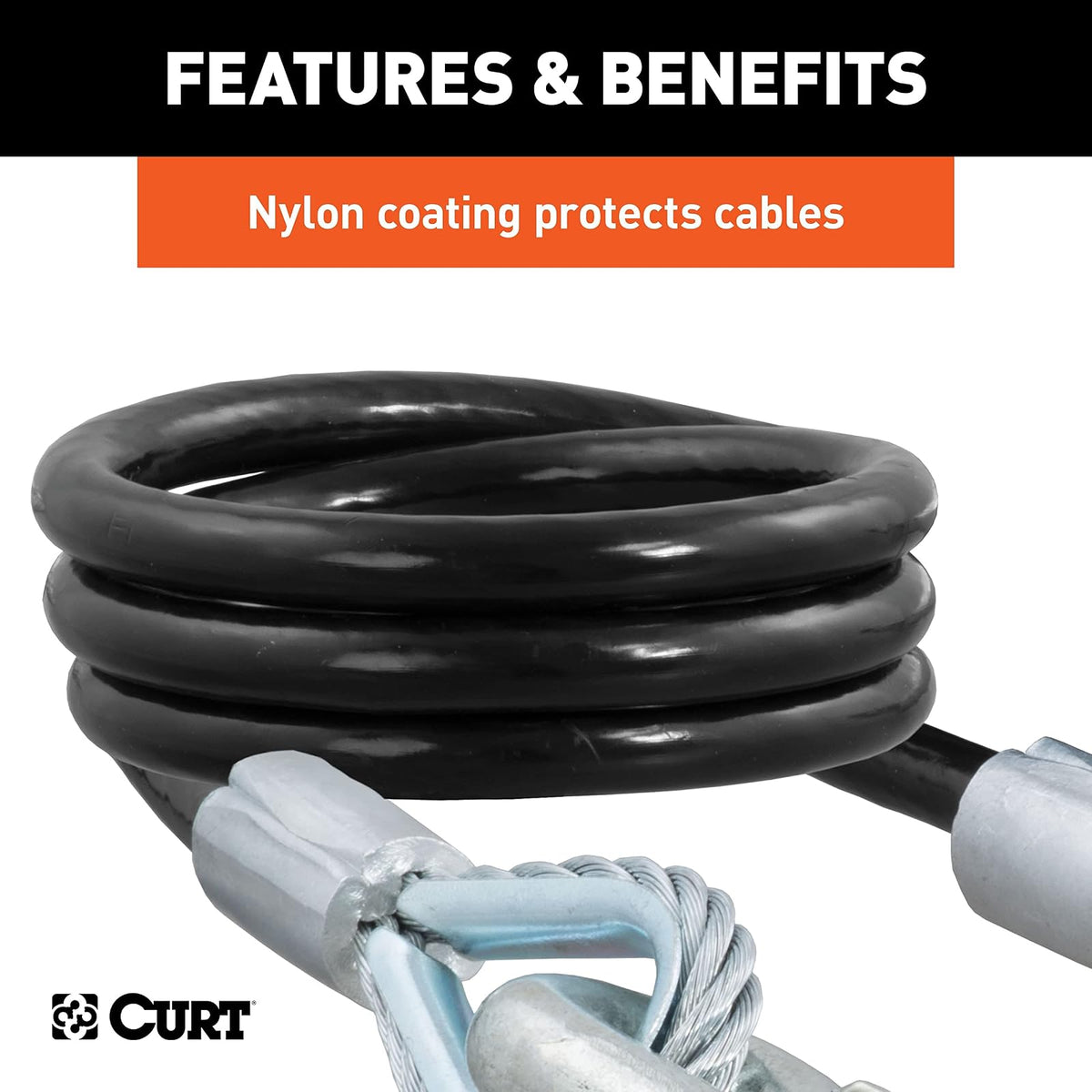 CURT Cables de Seguridad para Remolque con Revestimiento de Nylon 80176, 42", Paquete de 2, Negro