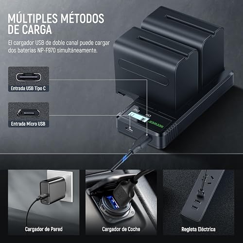 NEEWER 2 NP-F970 7800mAh Baterías Repuesto para Sony FX3/FX30/A7, para Canon R5, para Nikon Z8, Camera Battery con LCD Dual USB C Cargador Rápido para Handycam Cámara Monitor Luz Video LED Deslizador