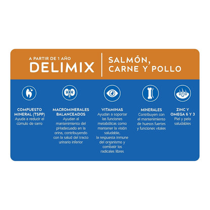 Purina Cat Chow Adulto Delimix Todos los Tamaños Sabor Salmón, Carne y Pollo 15Kg