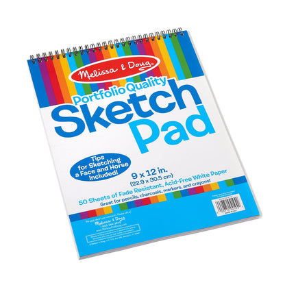 Melissa & Doug Sketch Pad 9” by 12”, Arts & Crafts, Fade-Resistant, Acid-Free White Paper, 50 Sheets, Single Pack, 13” H x 9” W x 0.5” L