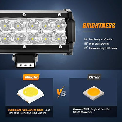 Nilight - Barra de luz de ledes 60009C-A, 78.7 cm,198 W, Combo de Foco de inundación, Off Road, Luces antiniebla, de manejo, para SUV, Barco, 4x4, Jeep.