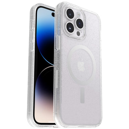 OtterBox SYMMETRY SERIES+ CLEAR Antimicrobial Funda con MagSafe para iPhone 14 Pro Max (ONLY) - STARDUST (Transparente/Purpurina)