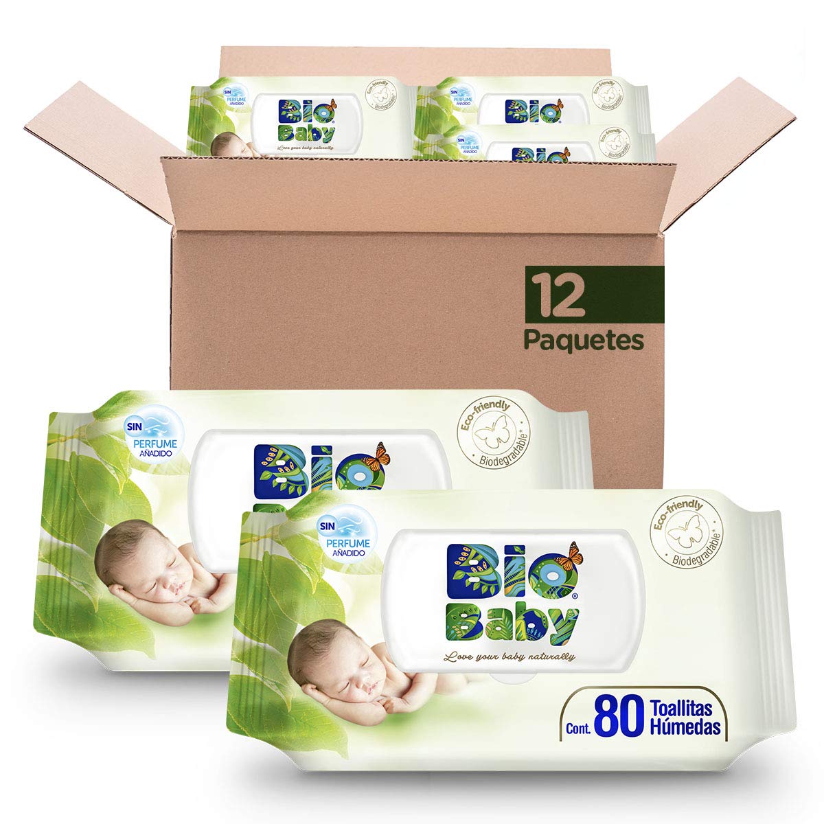 Bio Baby Pañales, Talla Chica/2, 160 Pañales + Toallitas Húmeda, 12 paquetes con 80 piezas, 960 toallitas