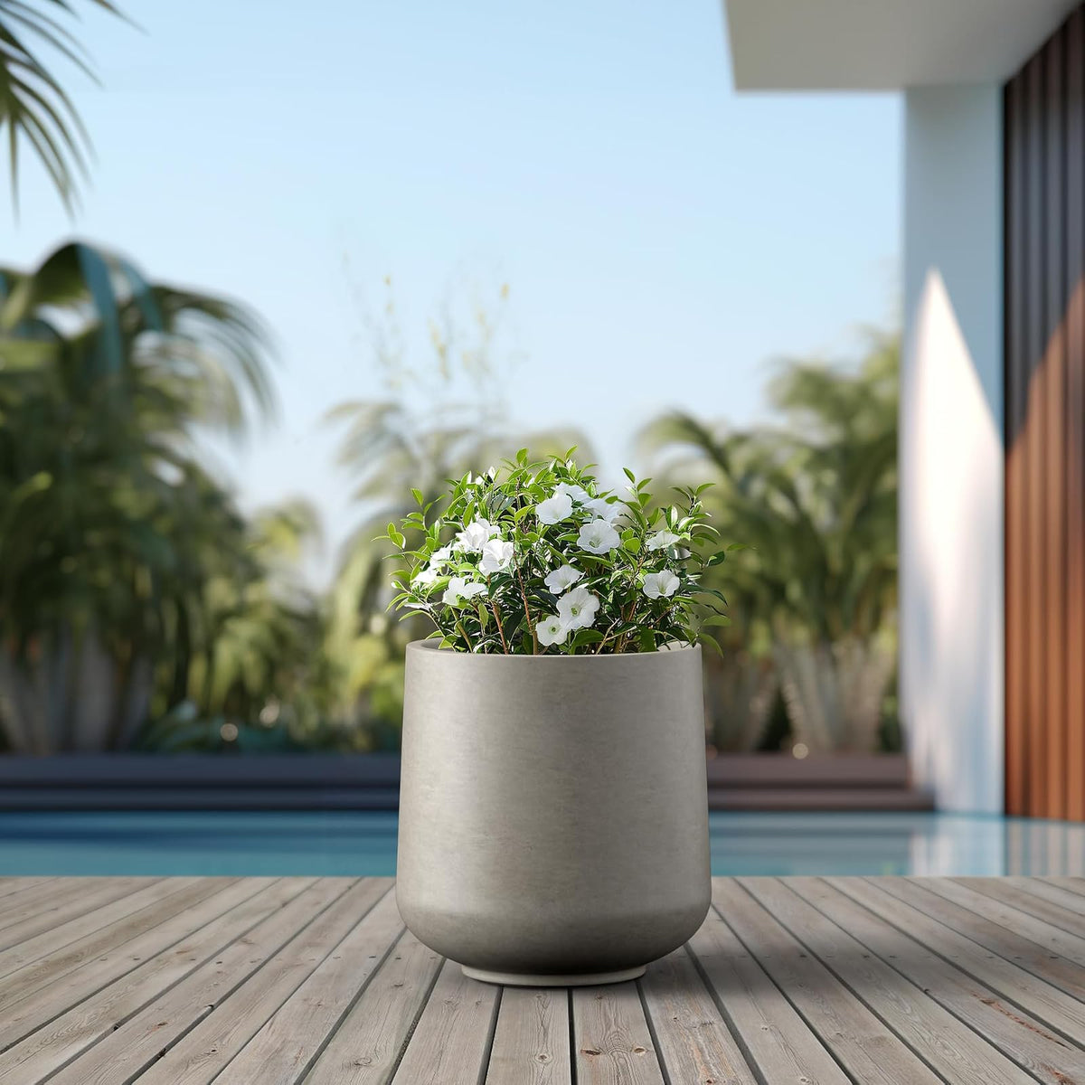 Kante - Macetero Redondo de hormigón de 15.3 Pulgadas de diámetro, para Interiores y Exteriores, con Orificio de Drenaje y tapón de Goma para el hogar, jardín, Patio, hormigón Pulido