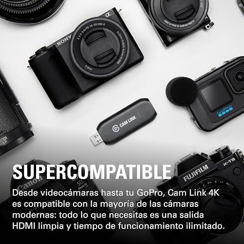 Elgato CAM Link 4K, capturadora Externa de cámara | Para DSLR/videocámara, webcam, reuniones, streams, 1080p60/4K30-60, compatible con OBS/Zoom/Discord, PC/Mac/iPad