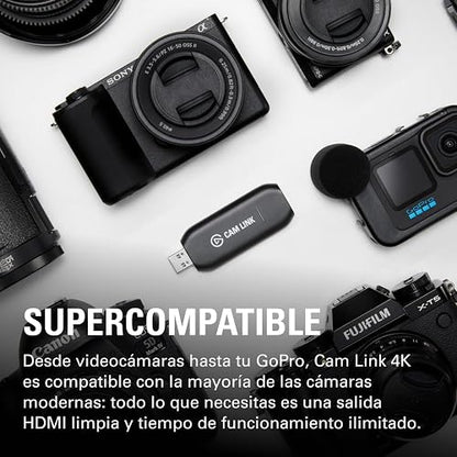 Elgato CAM Link 4K, capturadora Externa de cámara | Para DSLR/videocámara, webcam, reuniones, streams, 1080p60/4K30-60, compatible con OBS/Zoom/Discord, PC/Mac/iPad