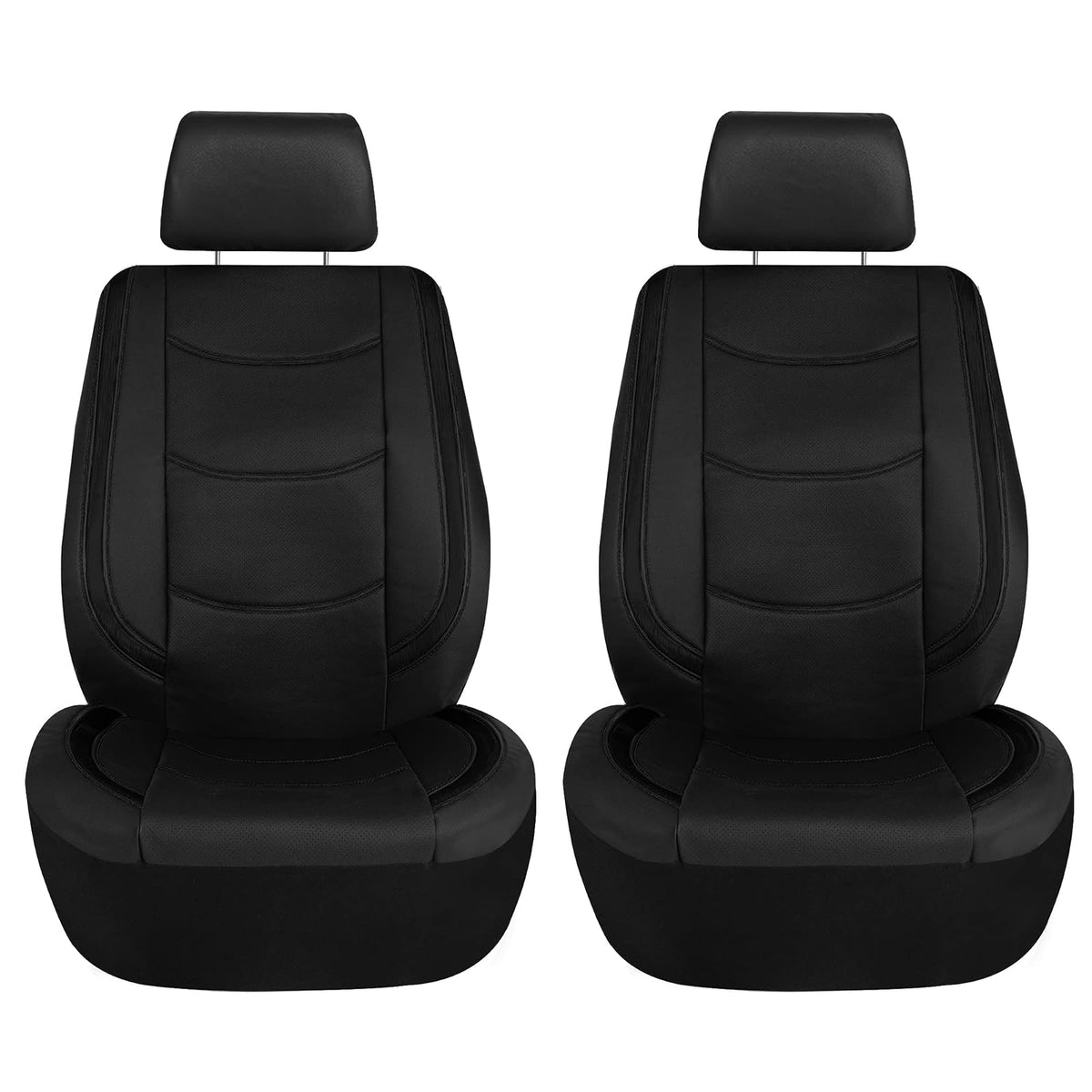 FH Group Juego Completo de Fundas de Asiento de Piel Sintética Universal PU013BLACK115-AVC, Negro