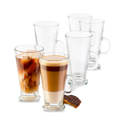 Libbey Catalina - Juego de 6 tazas de café irlandesas atemporales de vidrio con borde elevado, tazas de café de 9 onzas, elegantes tazas transparentes para café, batidos y más