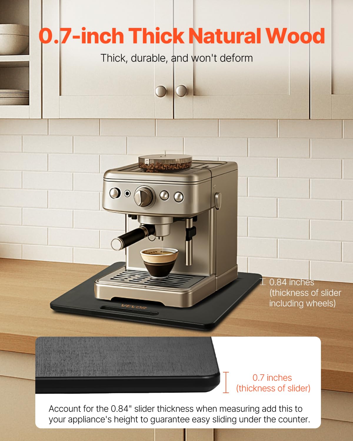 VEVOR - Deslizador para electrodomésticos, Mediano 13 x 16 Pulgadas, Bandeja Deslizante con Ruedas de Goma silenciosas y Mango Hueco, fácil de Limpiar, Bandeja rodante para cafetera, encimera de