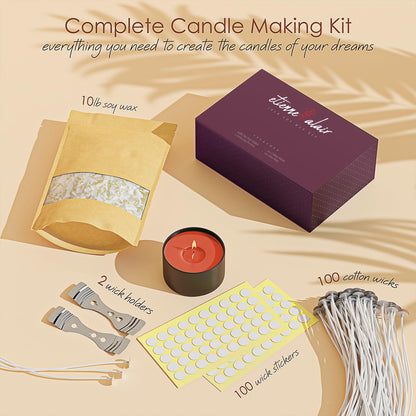 Etienne Alair Cera de Soja Para Velas 10 lbs | Cera de soja natural, copos de cera, incluye 100 mechas de algodón, 100 calcomanías de mecha, 2 dispositivos de centrado