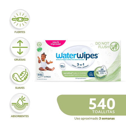 WATERWIPES, Toallitas Húmedas Texturizadas para Niños en Desarrollo, Limpieza, Hipoalergénicas, 9 Paquetes Incluidos