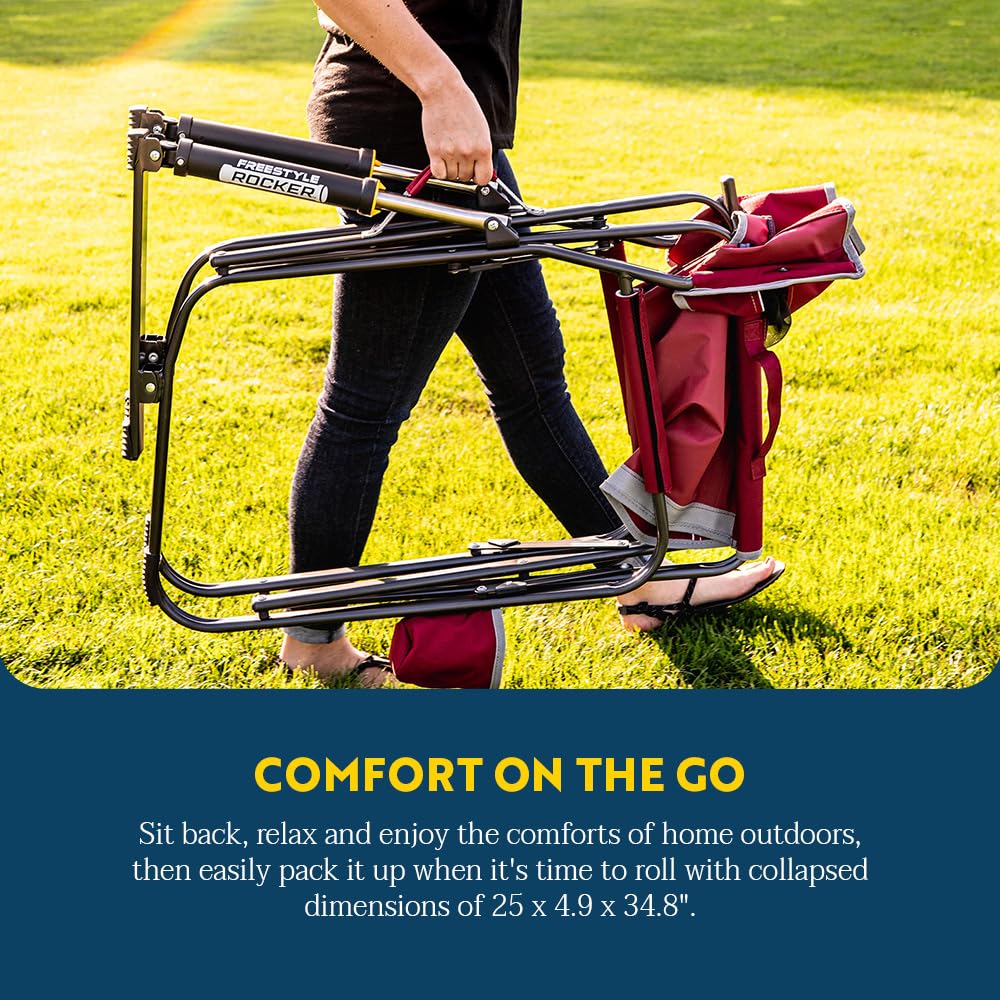 GCI Outdoor - Silla Mecedora Plegable portátil con reposabrazos sólidos y duraderos, Soporte para Bebidas y Respaldo cómodo, Color Azul Real