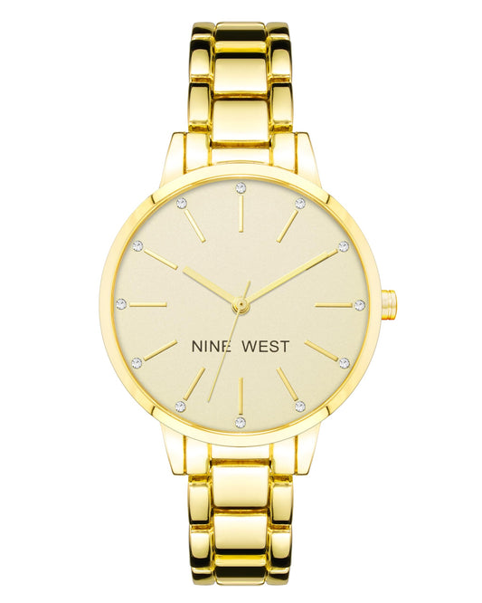 Nine West NW2098CHGB Reloj Análogo para Mujer, color Beige/Oro
