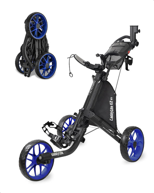 CaddyTek Carrito de Golf de 3 Ruedas – Carro Plegable Ligero con Freno de pie – Fácil de Abrir y Cerrar