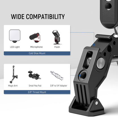NEEWER Doble Super Clamp Abrazadera con Magic Arm de Doble Cabeza de Bola, 1/4" ARRI Soporte de Luz LED para Cámara de Acción para Varilla Escritorio Accesorio Compatible con SmallRig GoPro Dji, UA036