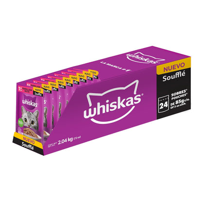 Whiskas 10175039 Alimento Húmedo para Gato Adulto con Sabor a Soufflé Parrillada Mixta, 85 gr x 24 uds, Morado